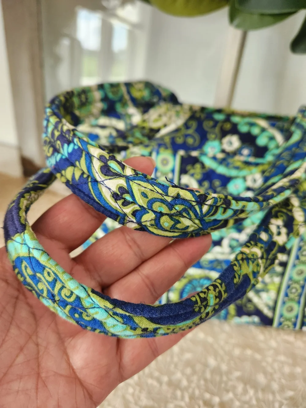 Vera Bradley Rhythem And Blues Quilted Floral Paisley Tote Bag in Navy and Teal